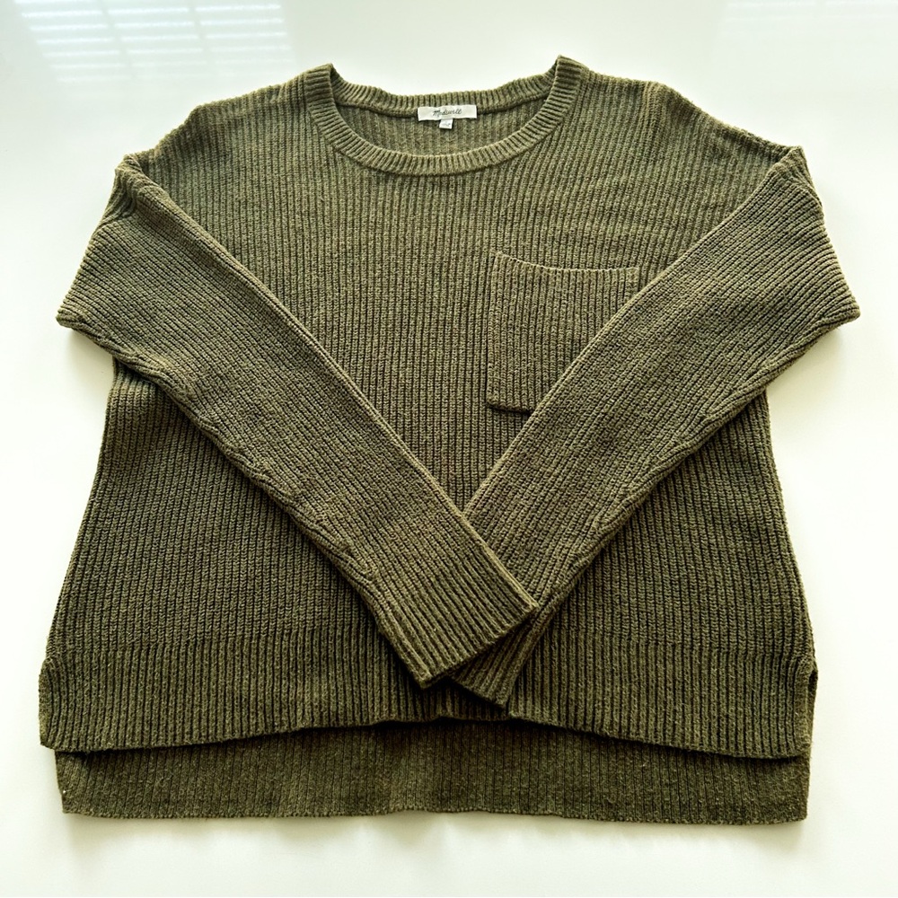 Madewell Thompson Pocket Pullover Sweater Heather Elm Green Size M - Picture 10 of 16